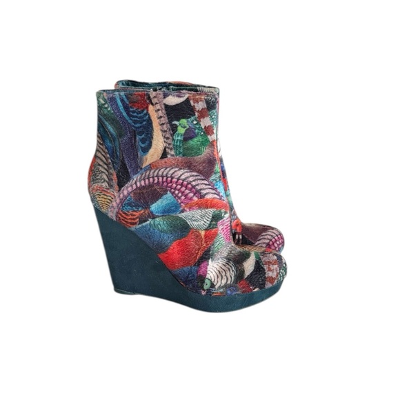 Desigual Ciampino Blue Multi Gaultier Paradise Wedge Y2K Womens Boots size 39 EU